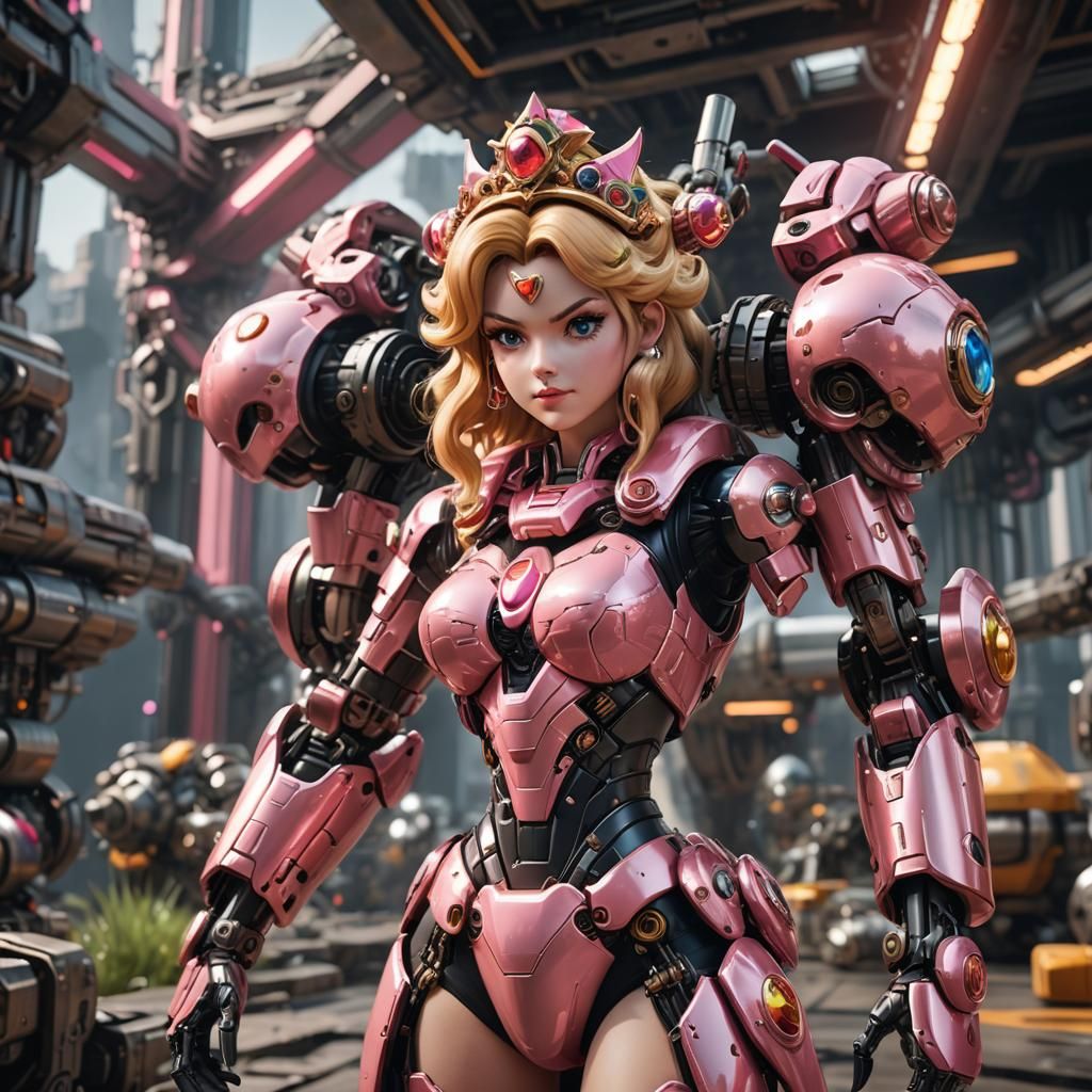 Futuristic Princess Peach in Sci-Fi Mech Suit