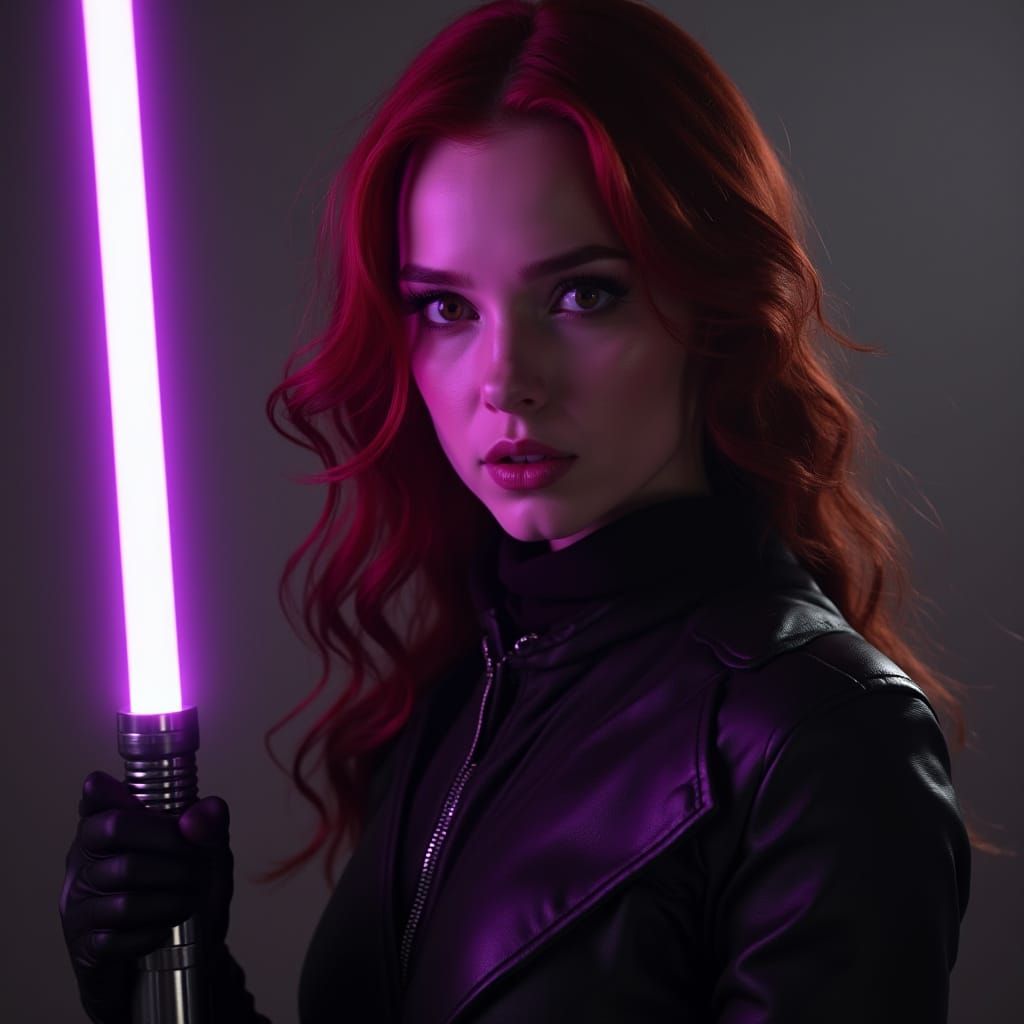 Cinematic Portrait of Mara Jade Skywalker with Lightsaber