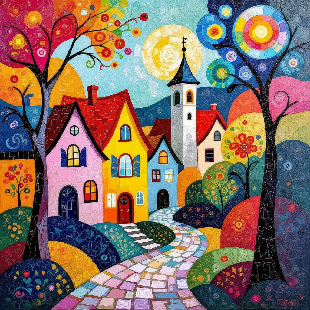 Colourful Abstract Art in Hundertwasser Style