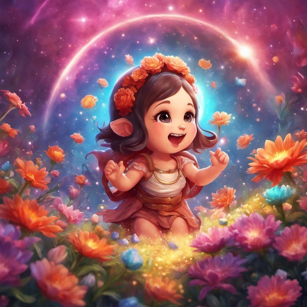 Adorable Chibi Lilith with Galactic Flower Background