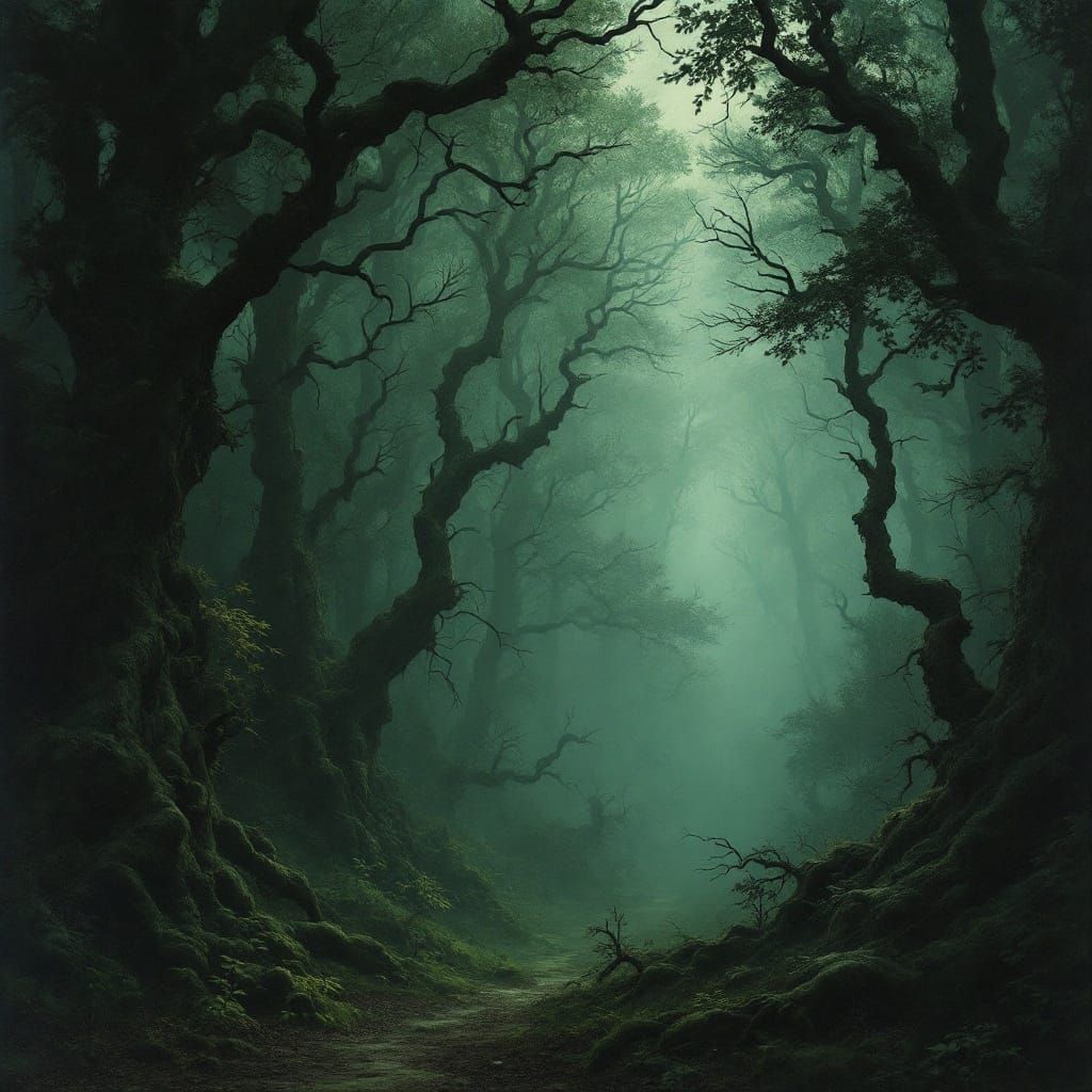 Eerie Forest in Surreal Style with Silver Light