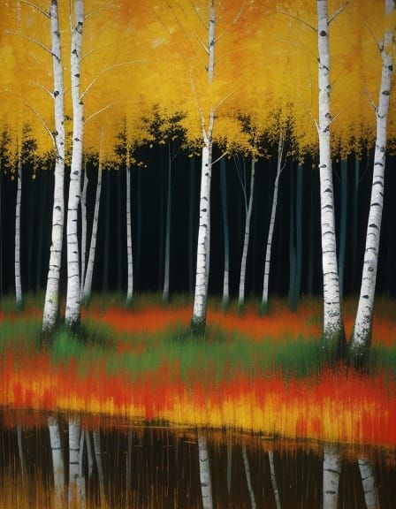Dreamy Birch Forest in Abstract Expressionism Style