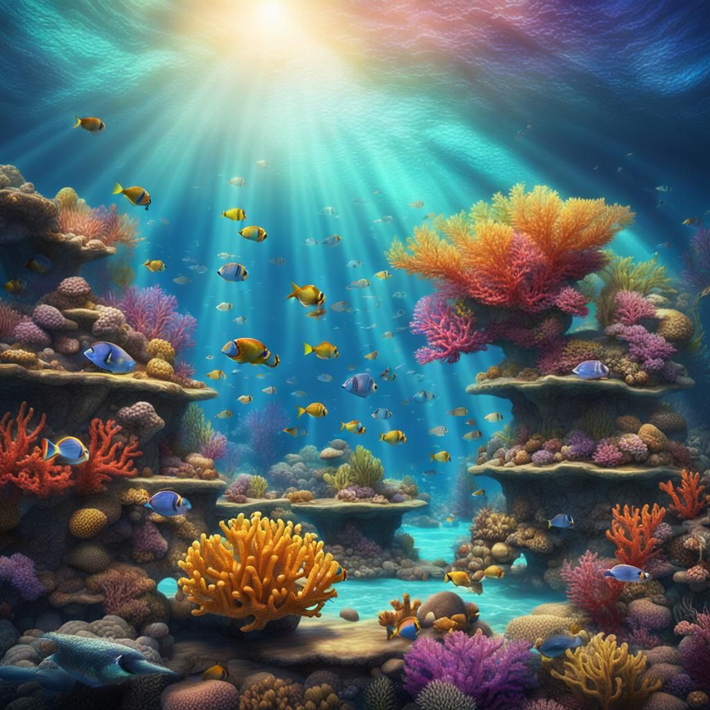 Rainbow Coral Reef Shimmers in Sunlight