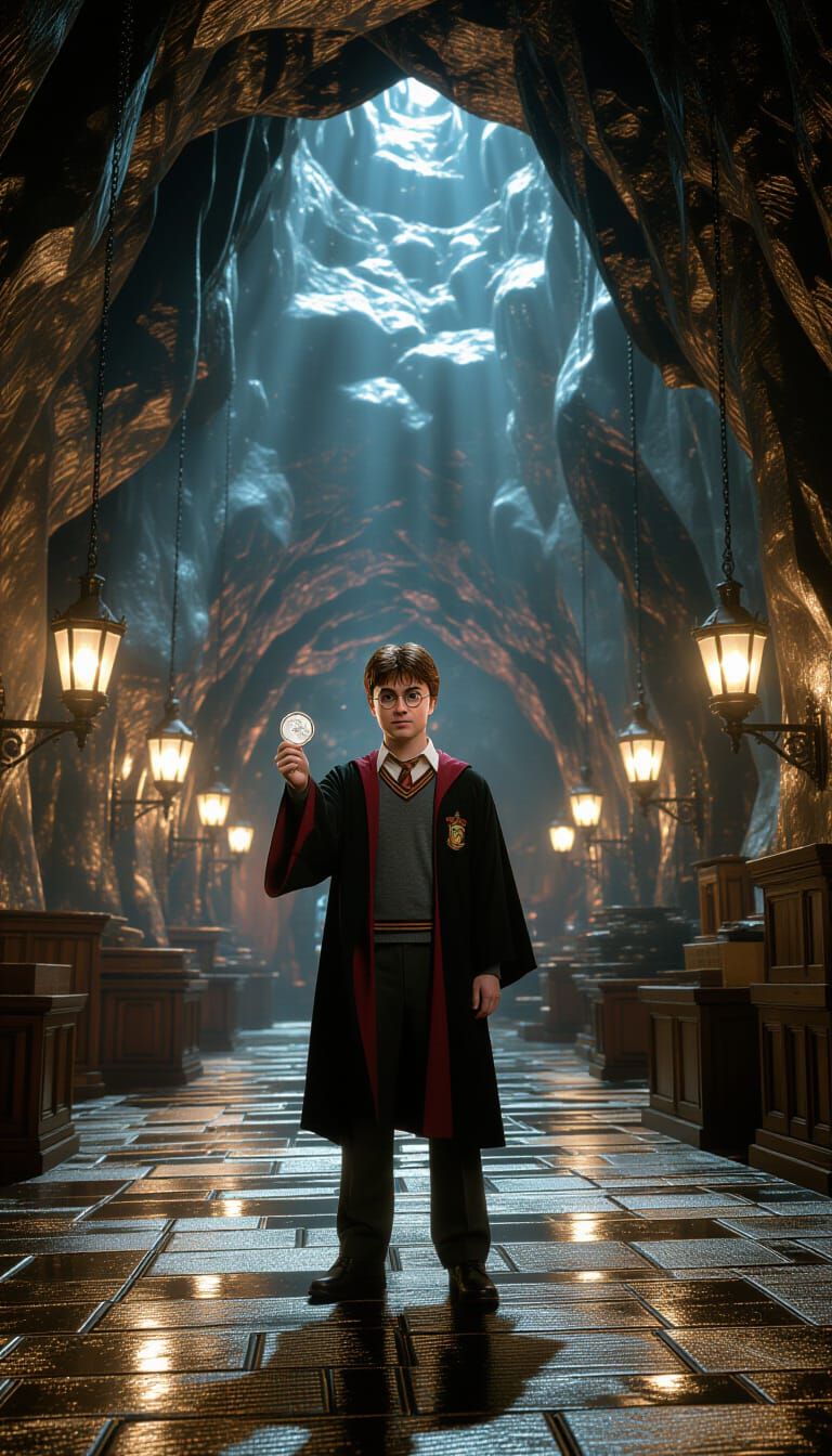 Harry Potter in Gringotts, Cinematic Film Still