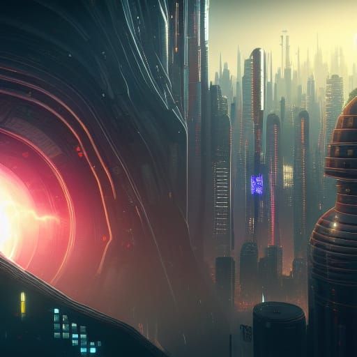 Cyberpunk City Swallowed by Black Hole