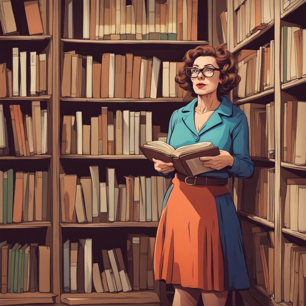 weird frumpy librarian at work