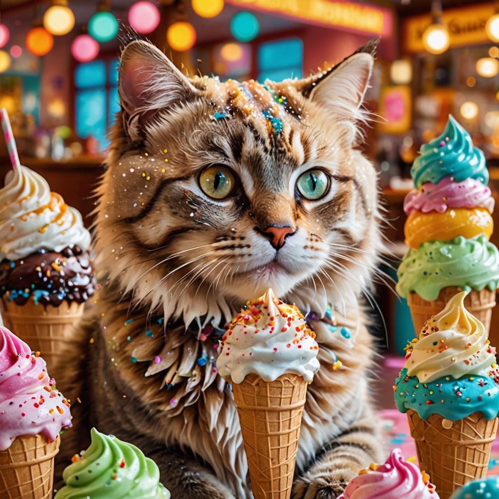 Kitty Eats Ice Cream in Photorealistic Macro Shot