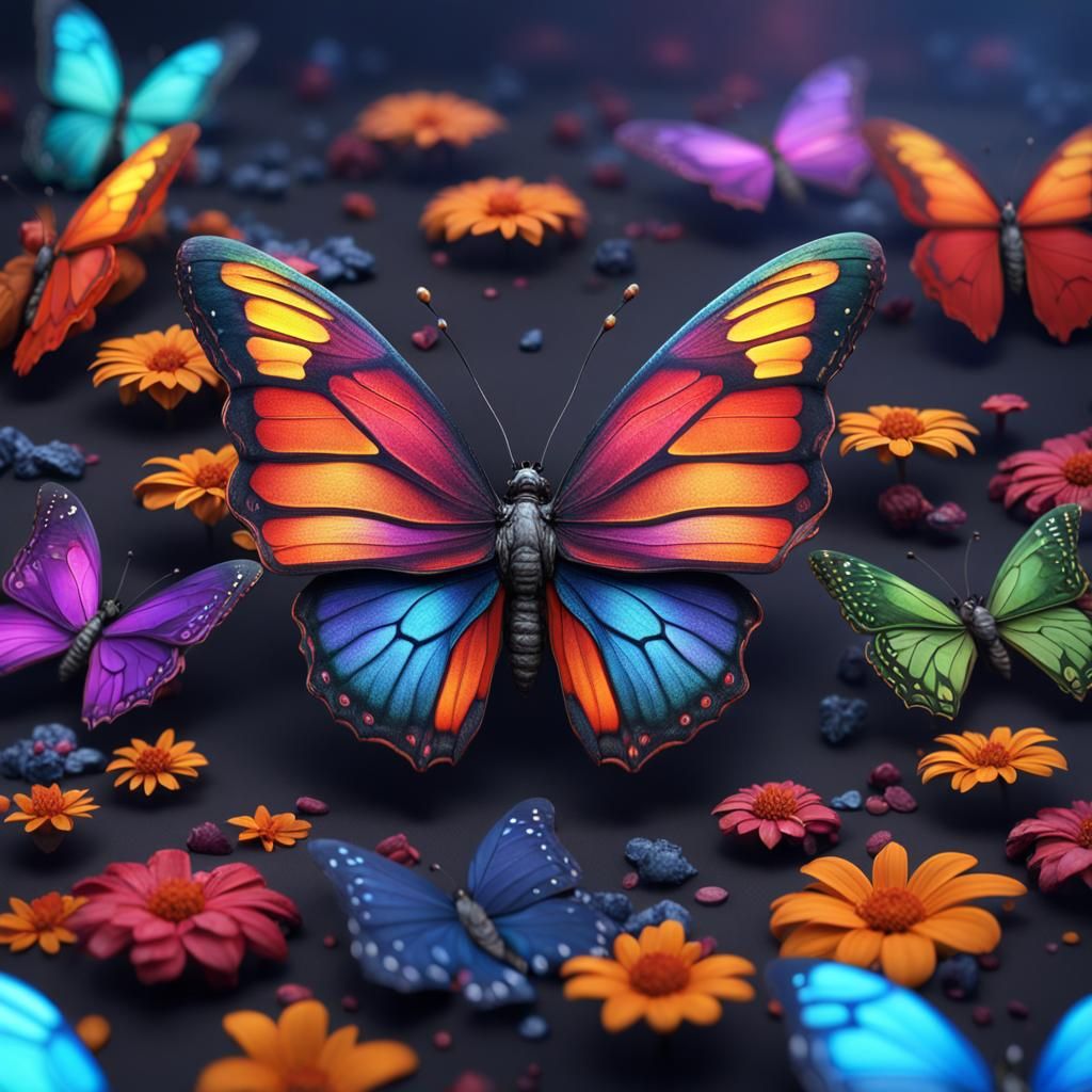 Beautiful Multicolored Butterfly: Fantasy Concept Art