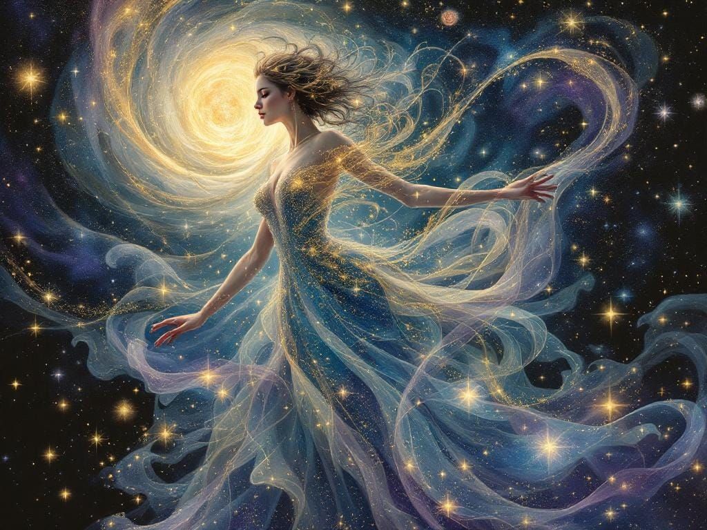 Ethereal Stardust Woman in Art Nouveau Style