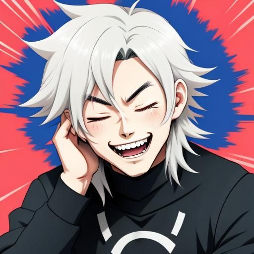 Laughing Anime Boy with Eyes Closed