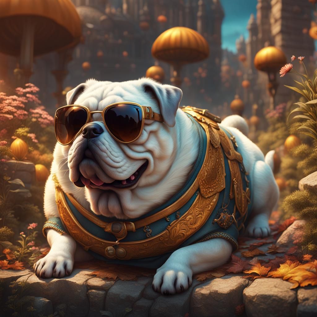 Fat Dog with Sunglasses: Detailed Fantasy Concept Art