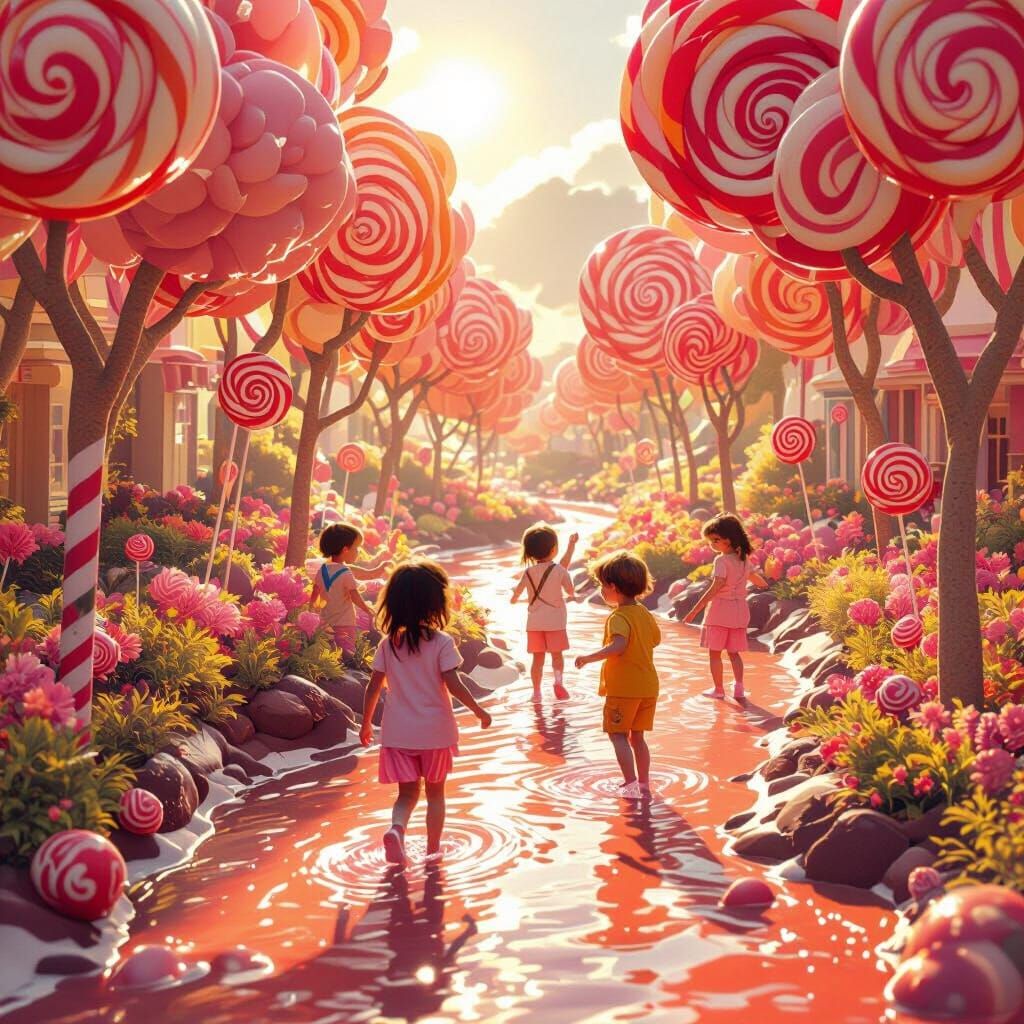 Children Playing in Whimsical Candy Garden