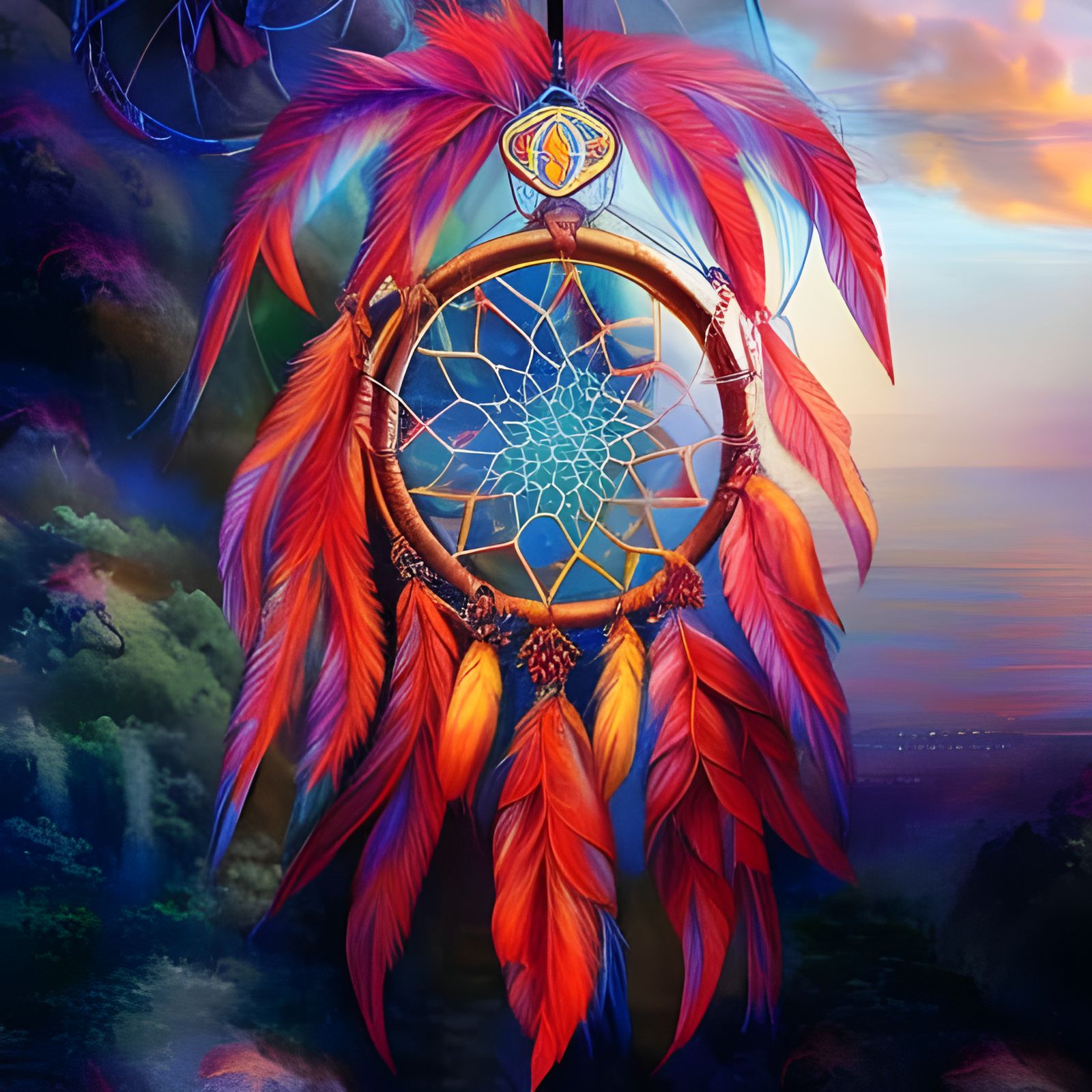 Colorful Dream Catcher in Starry Space Sky