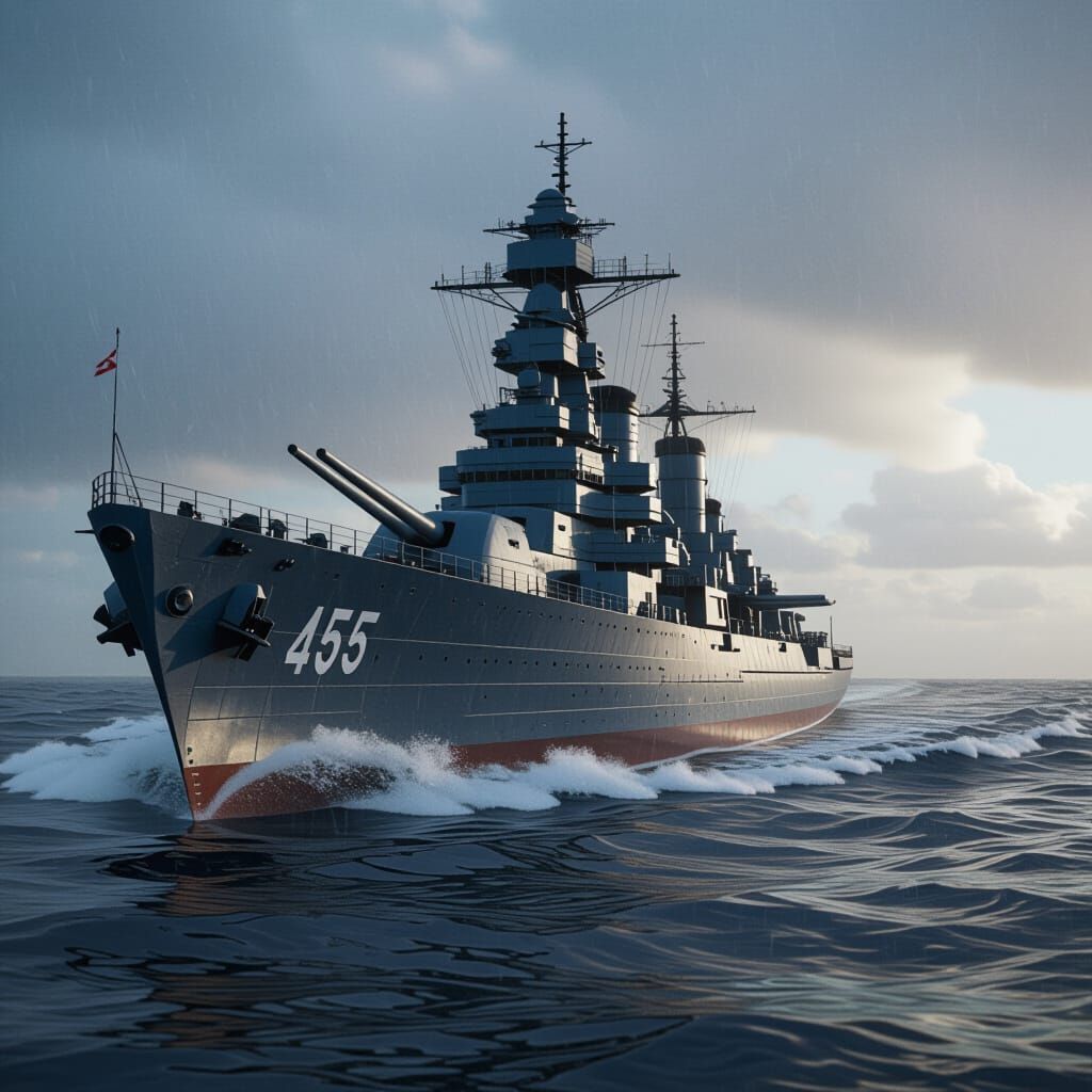 IJN Yamato Battleship in Stormy Seas