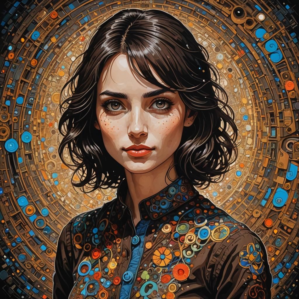 Colorful Pointillist Portrait of Young Woman