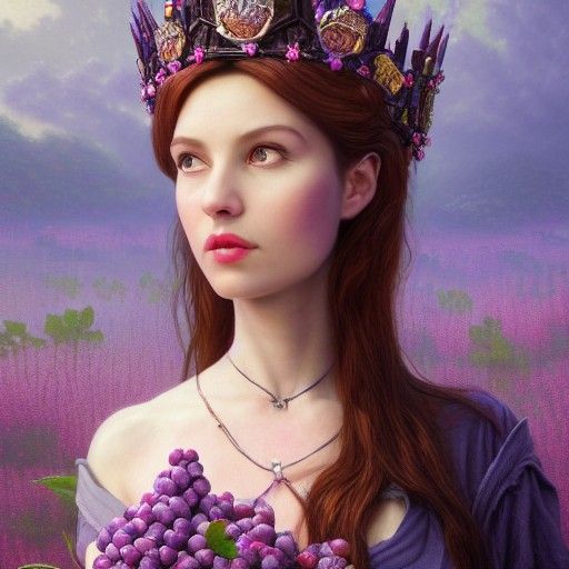 Blueberry Goddess Portrait in Hyperrealistic Acrylic Art