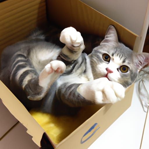 Cute Cat Comfortably Sitting Inside a Box