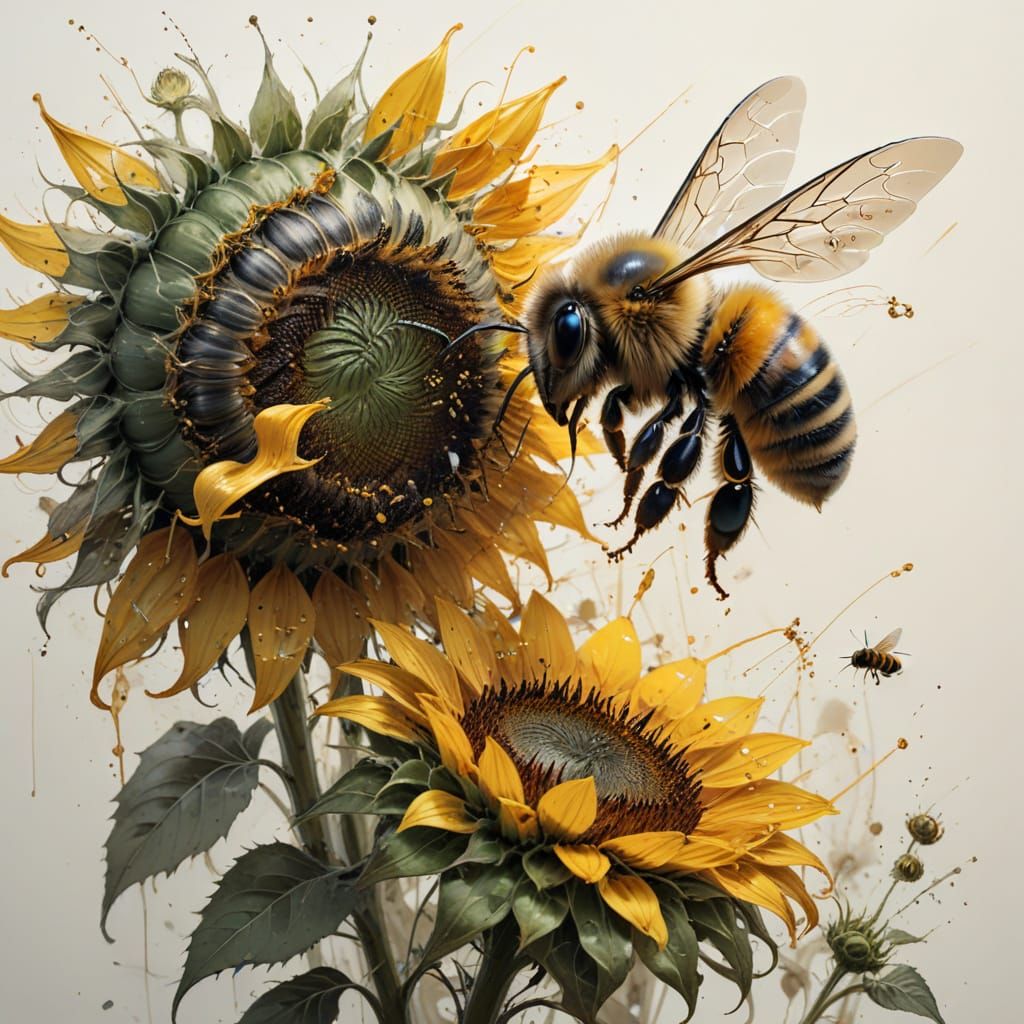 Busy Bee in Vibrant Sunflower Field