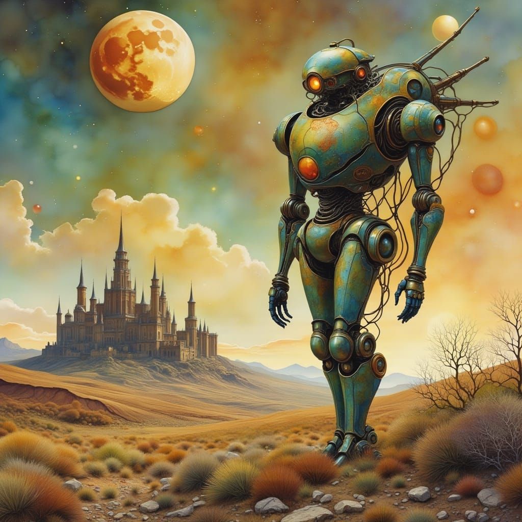 Weathered Automaton on Desolate Plain Under Two Moons