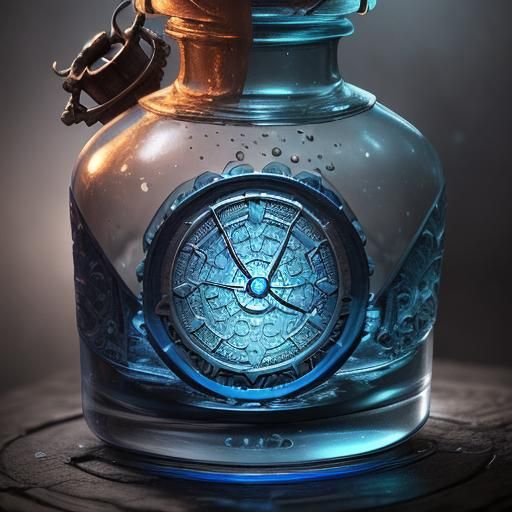 A blue cog potion bottle
