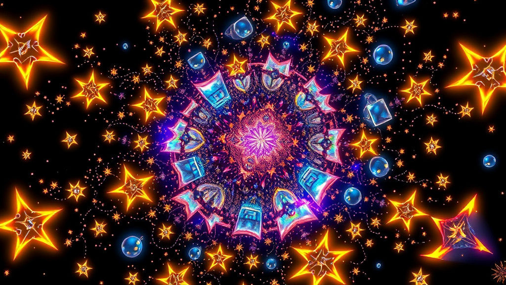 Intricate Fractal of Glowing Stars and Marbles