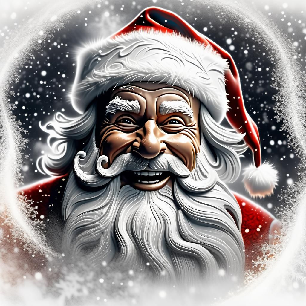 Santa Claus Laughing in Snowy Mist, Digital Graphite Sketch