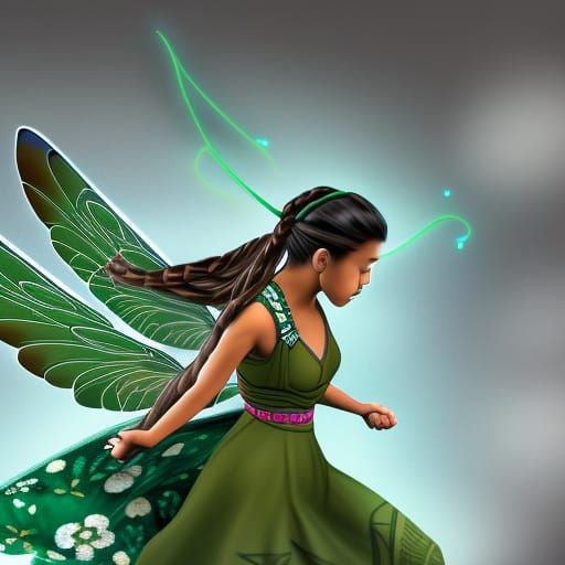 Native American Girl with Dragonfly Wings as Comic Art