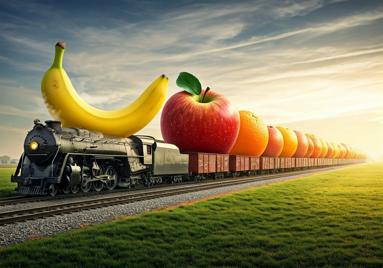Fantastical Fruit Train in Impressionist Style
