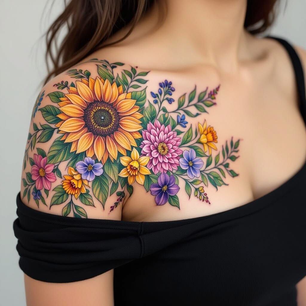 Pastel Watercolor Floral Tattoo Design