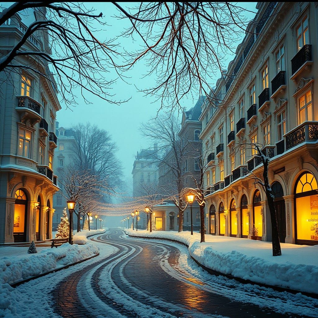 Winter's Enchanted Cityscape in Frosty Delight