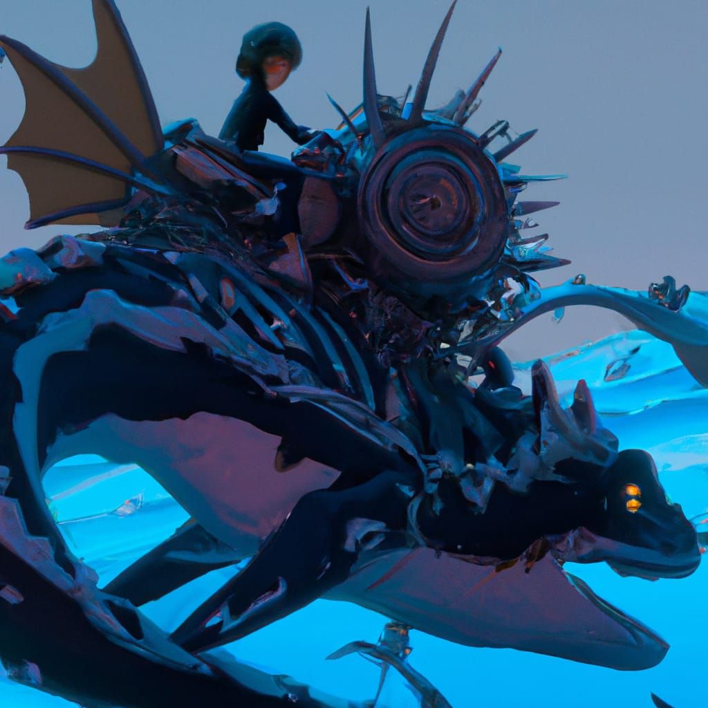 Boy Rides Shark Dragon in Anime Key Visual Style