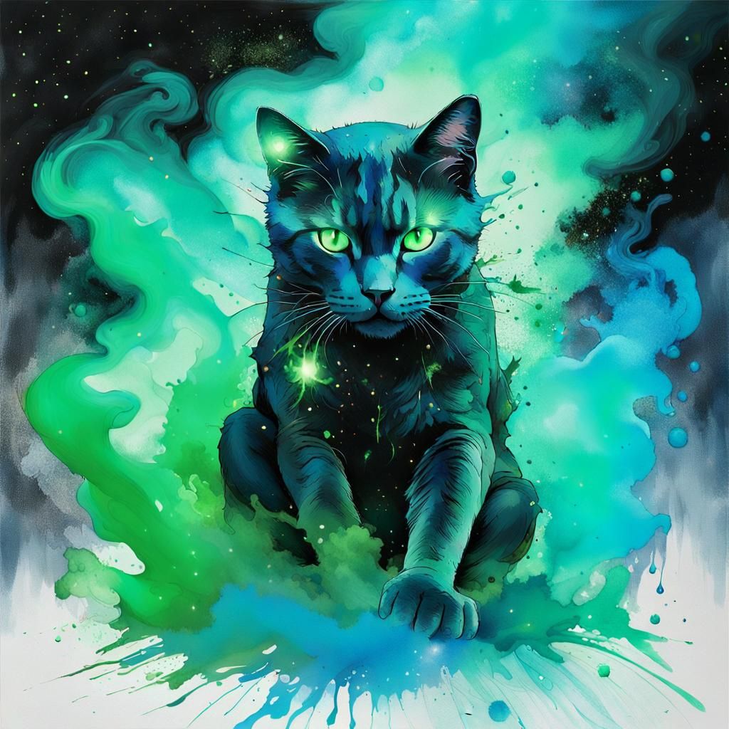 Woman Emerges from Smoke Holding Blue Cat