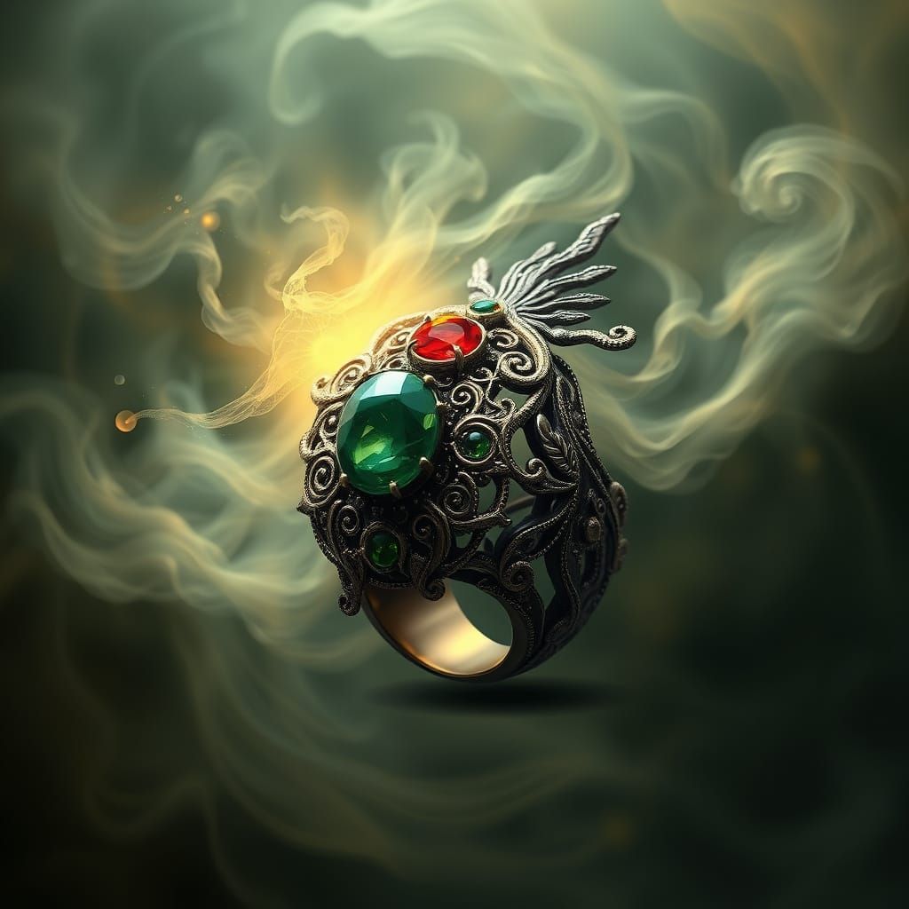 Mystical Ring Radiates Ethereal Glow in Swirling Mist