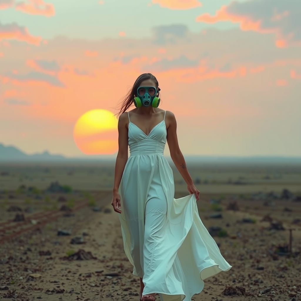 Ethereal Post-Apocalyptic Survivor in a Futuristic Landscape