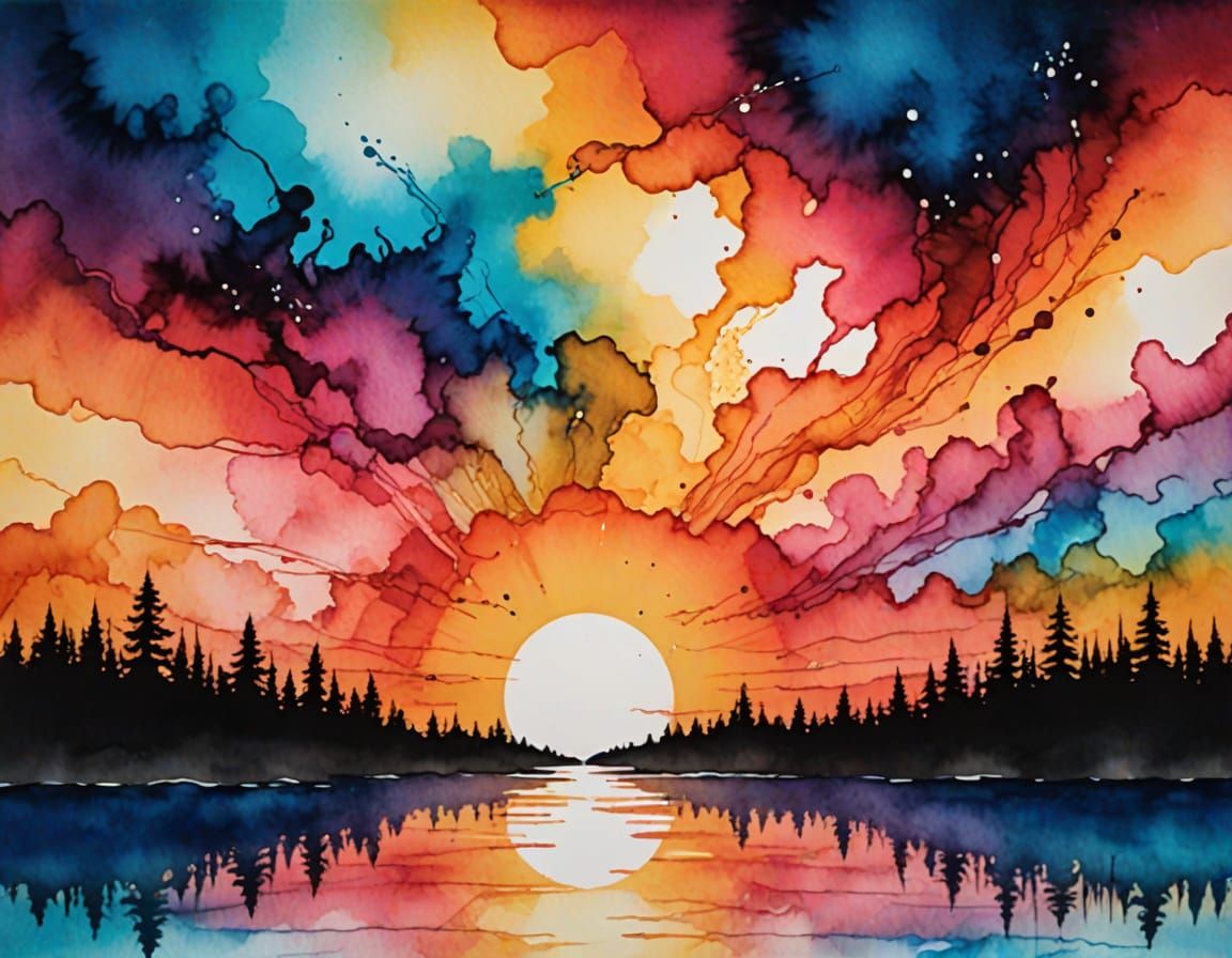 Gradient Sunrise as Alcohol Ink Art
