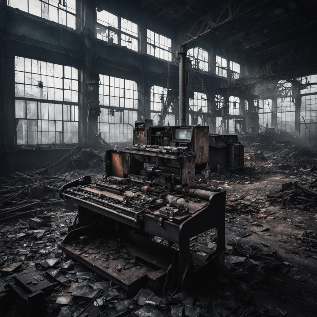 Dark Surrealism: Female Goth Model in Abandoned Factory