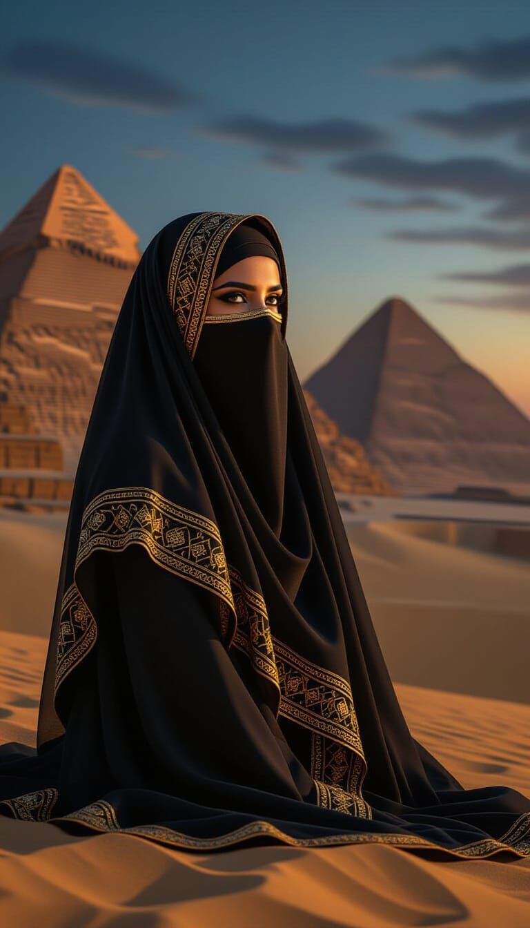 Veiled Egyptian Woman Portrait at the Pyramids