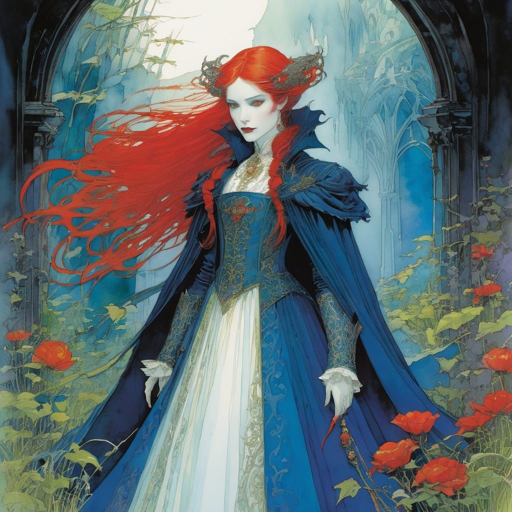 Vampire Princess in Vibrant Watercolour Ink