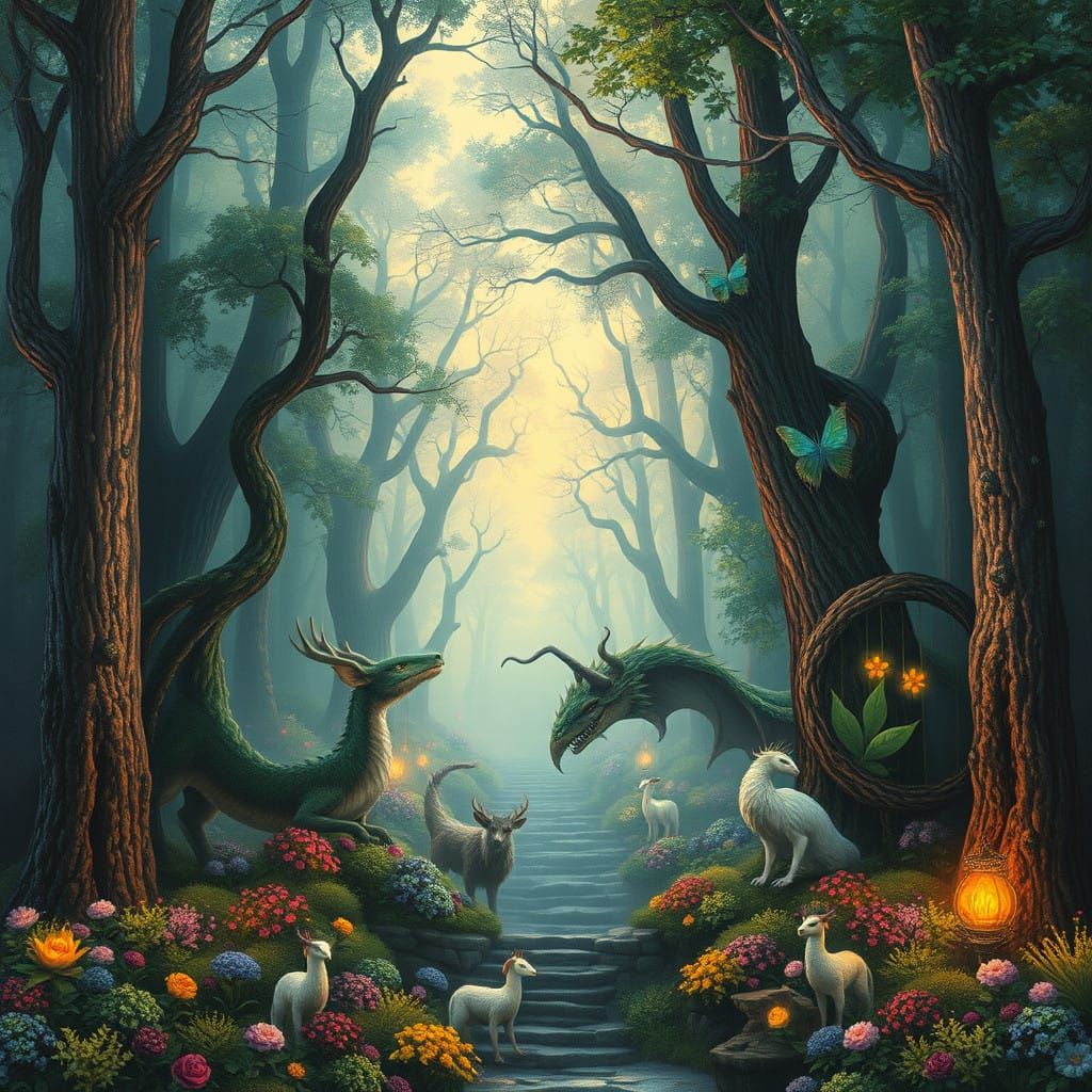 Mystical Glitch Forest in Vibrant HyperReality