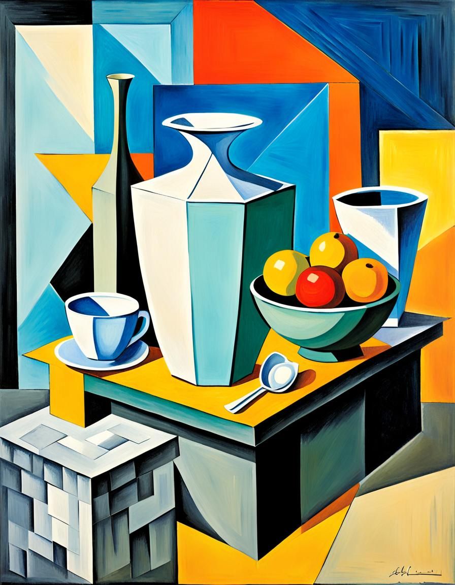 Cubist Still Life in Surreal Cubism Style