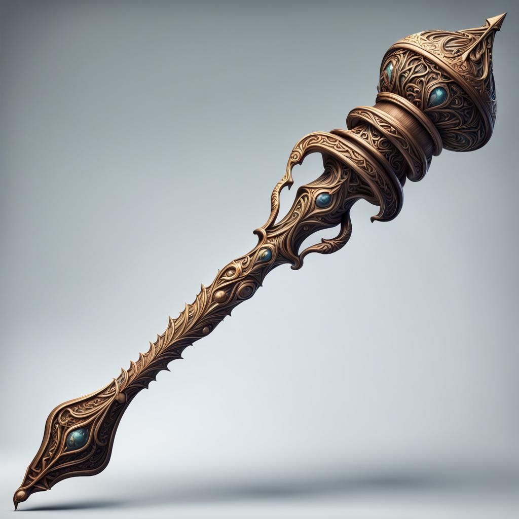 Hyperrealistic Fantasy Mage Staff on White Background