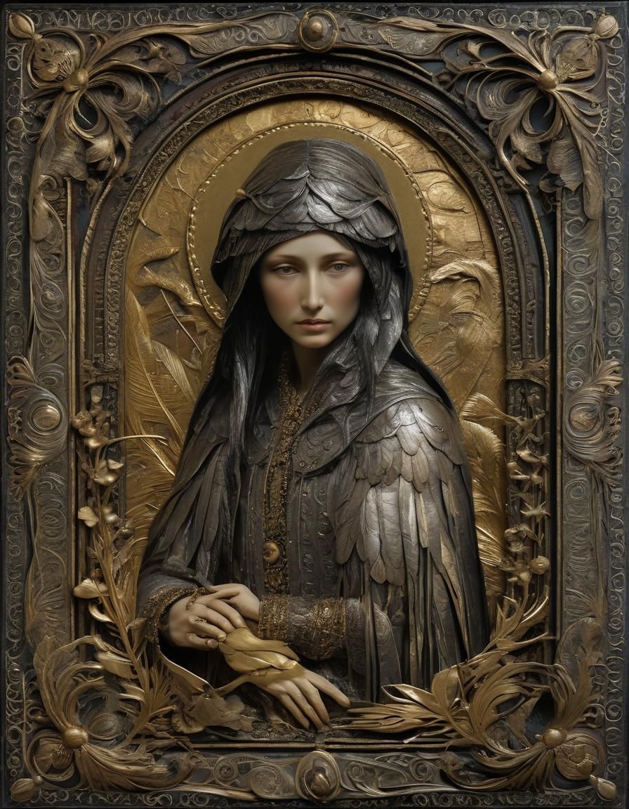 Ornate Crone Figure with Embossed Texture