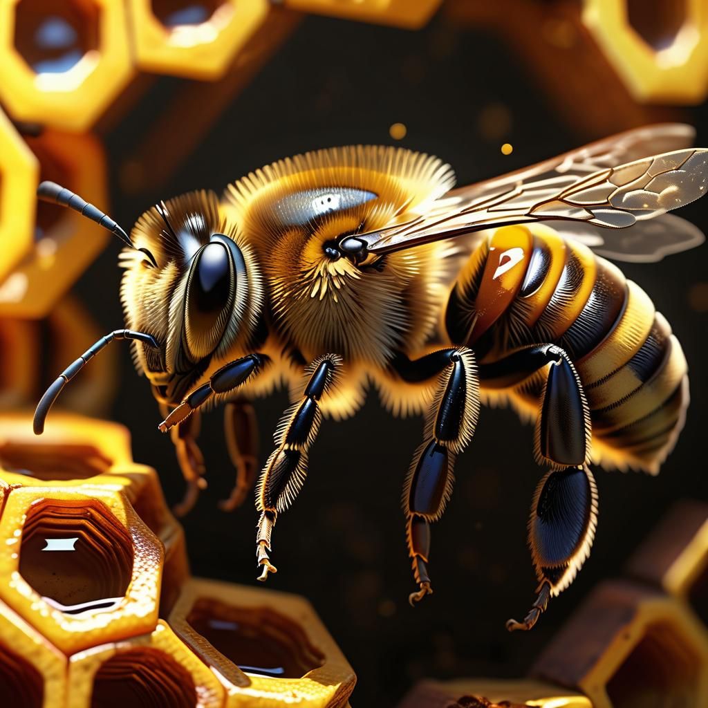 Hyperrealistic Bee Inside Hive Concept Art