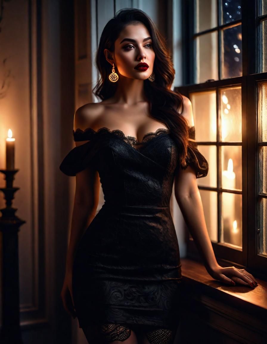 Photorealistic Portrait of Woman in Moonlit Bedroom