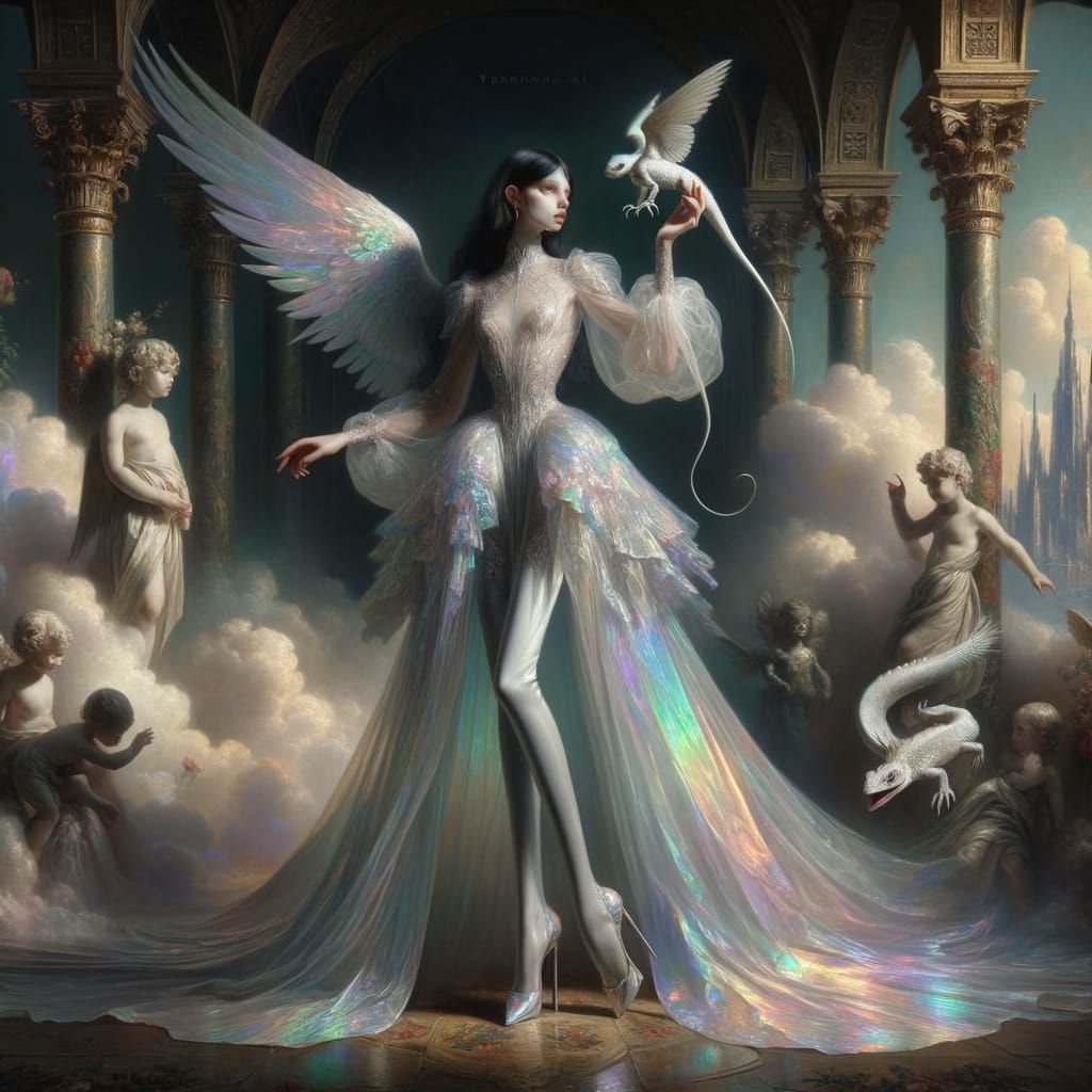 Baroque Angel with Iguana in Gothic Cathedral