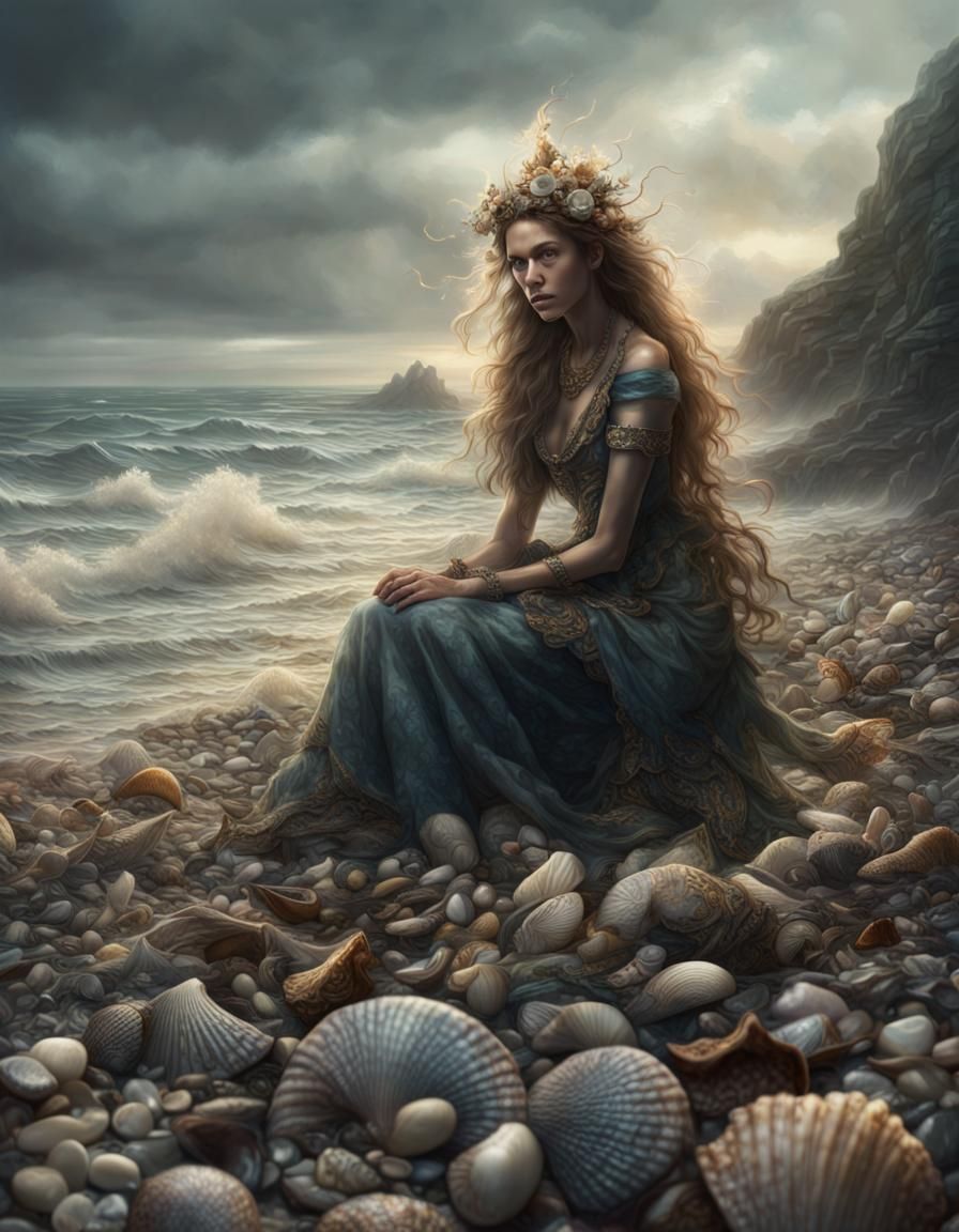 Epic Sea Witch on Pebble Seashore