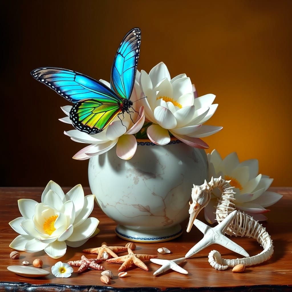 Vibrant Waterlily Still Life in Oil Painting Style