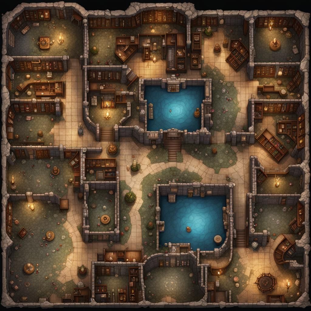 Fantasy Wizard's Library Battlemap for D&D