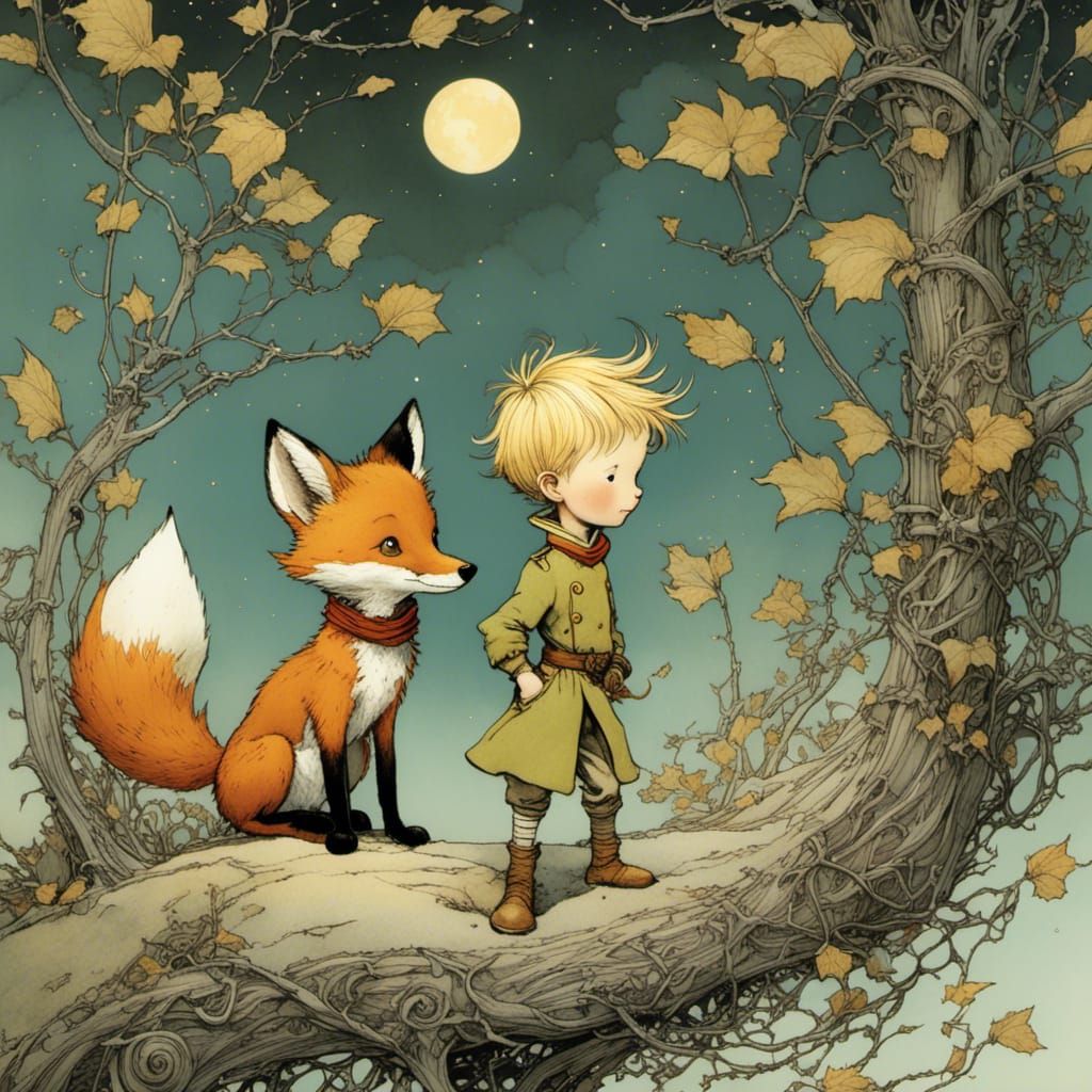 Little Prince and Fox Illustration in Storybook Style