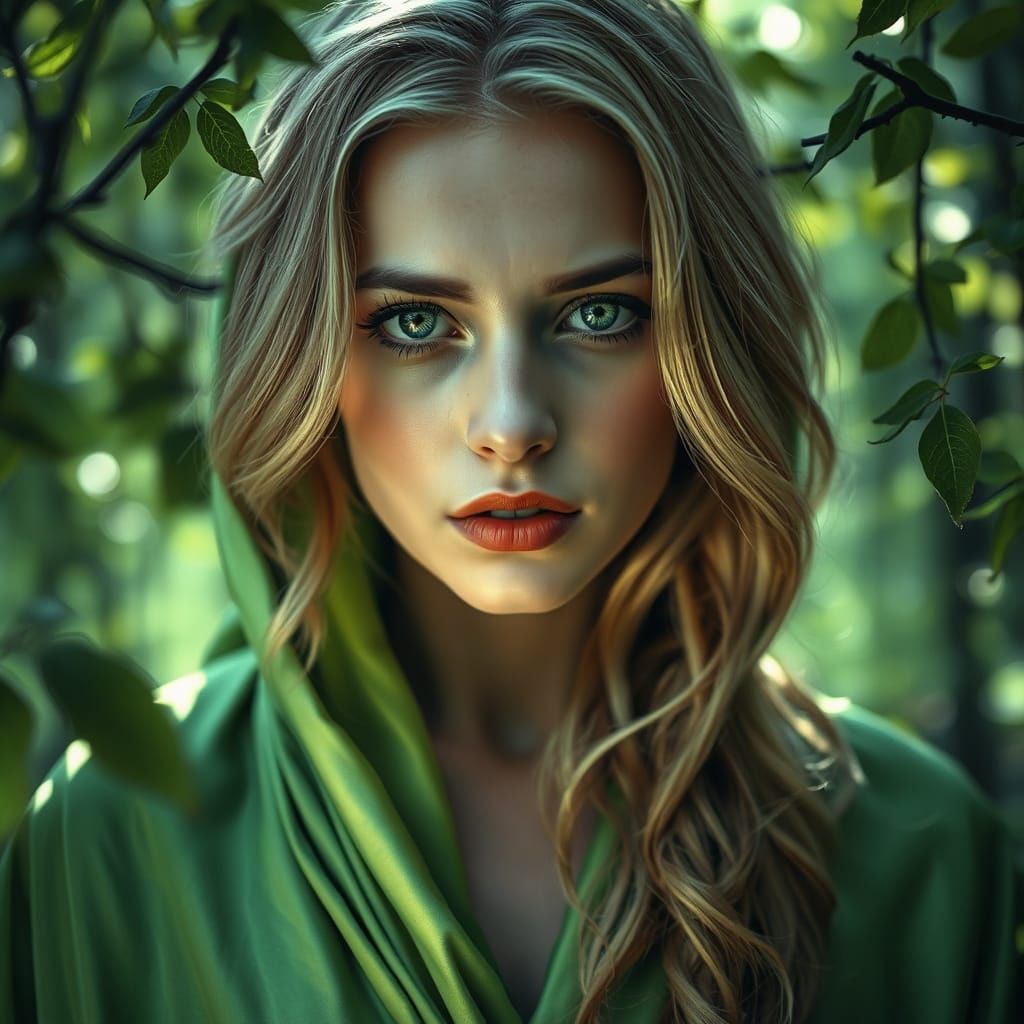 Mysterious Blonde Woman with Psychic Powers in Forest